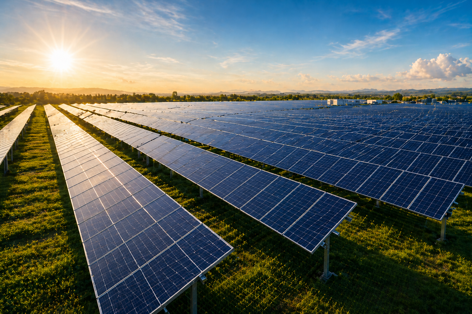 Commercial solar panels on a solar farm